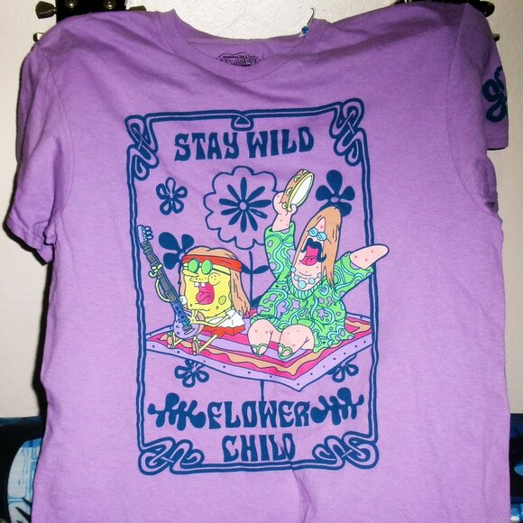 stay wild flower child official sponge bob m tee - 1960s groovy hippie woodstock - Picture 1 of 4
